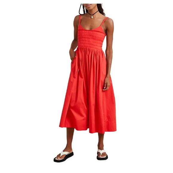 La Ligne Devon Pleated Midi Dress Poppy Red Womens New XL